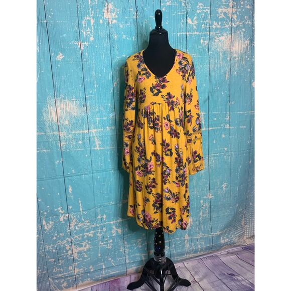 Olive + Oak long sleeves yellow floral dress size Small - Picture 9 of 10